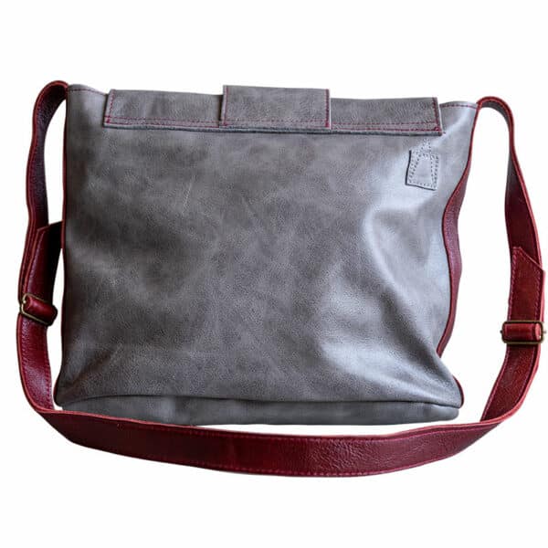 Genuine Leather Bag, Grey & Maroon, back