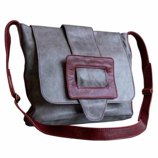 Genuine Leather Bag, Grey & Maroon, side