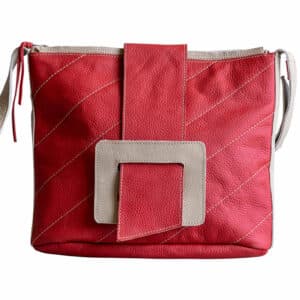Genuine Leather Bag, Red & Grey